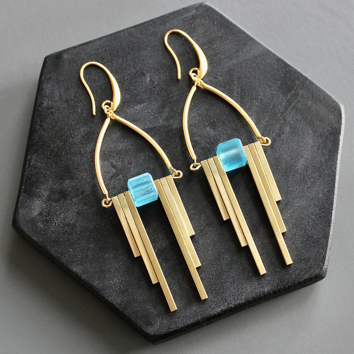 Capri Blue Art Deco Statement Earrings