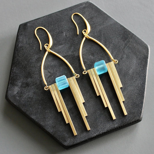 Capri Blue Art Deco Statement Earrings