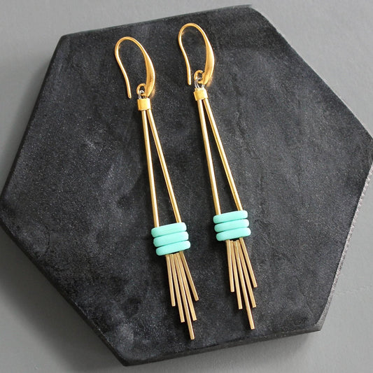 Matte Turquoise Fringe Statement Earrings