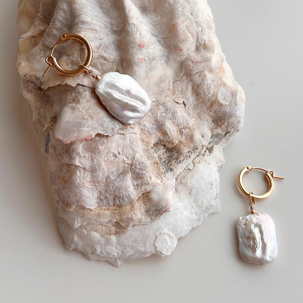 Keshi Pearl Drop Mini Hoop Earrings