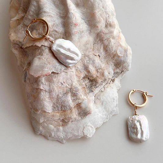 Keshi Pearl Drop Mini Hoop Earrings