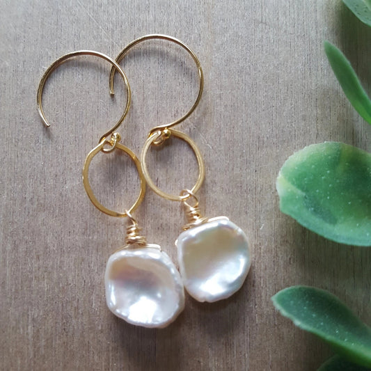 Keshi Pearl Drop Earrings - Gold Fill