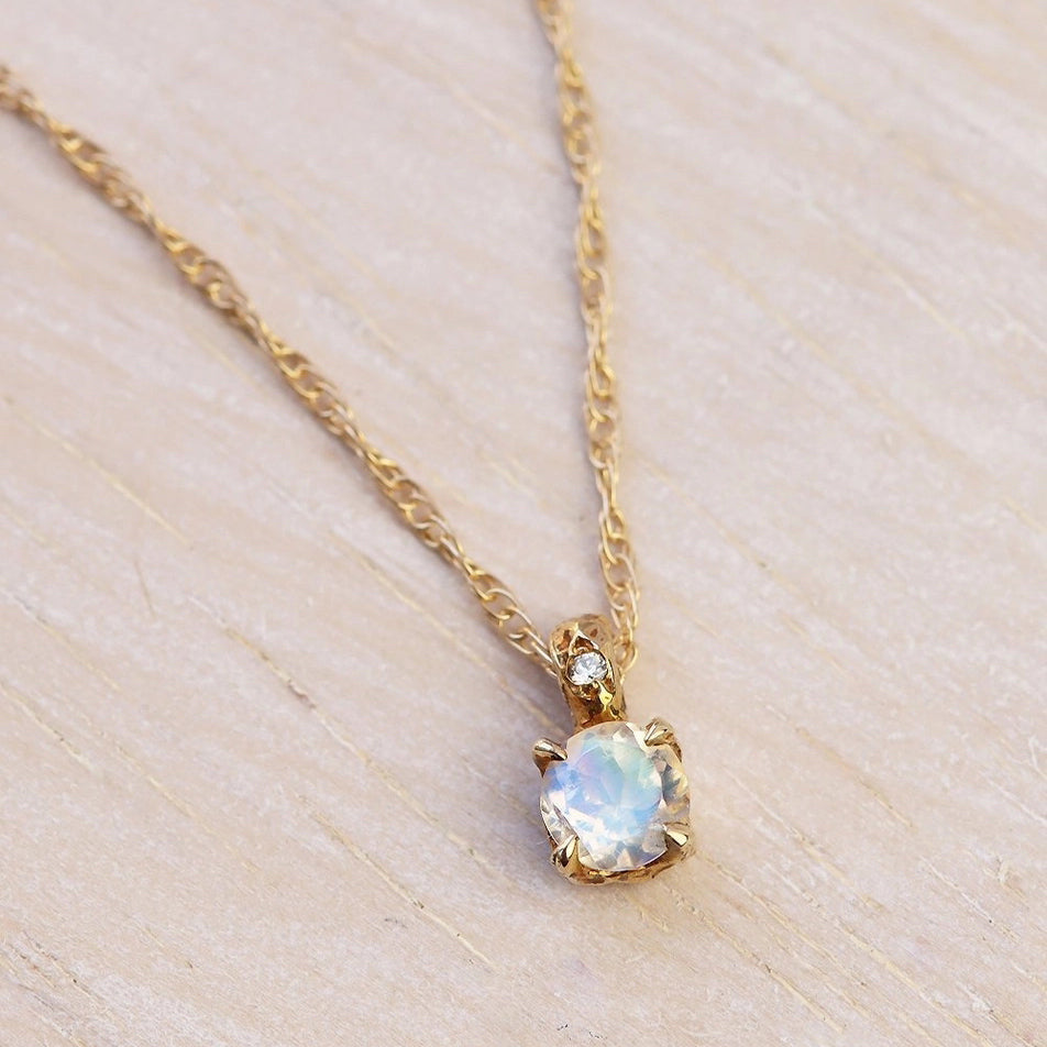10k Gold + Moonstone Pendant Necklace with Diamond