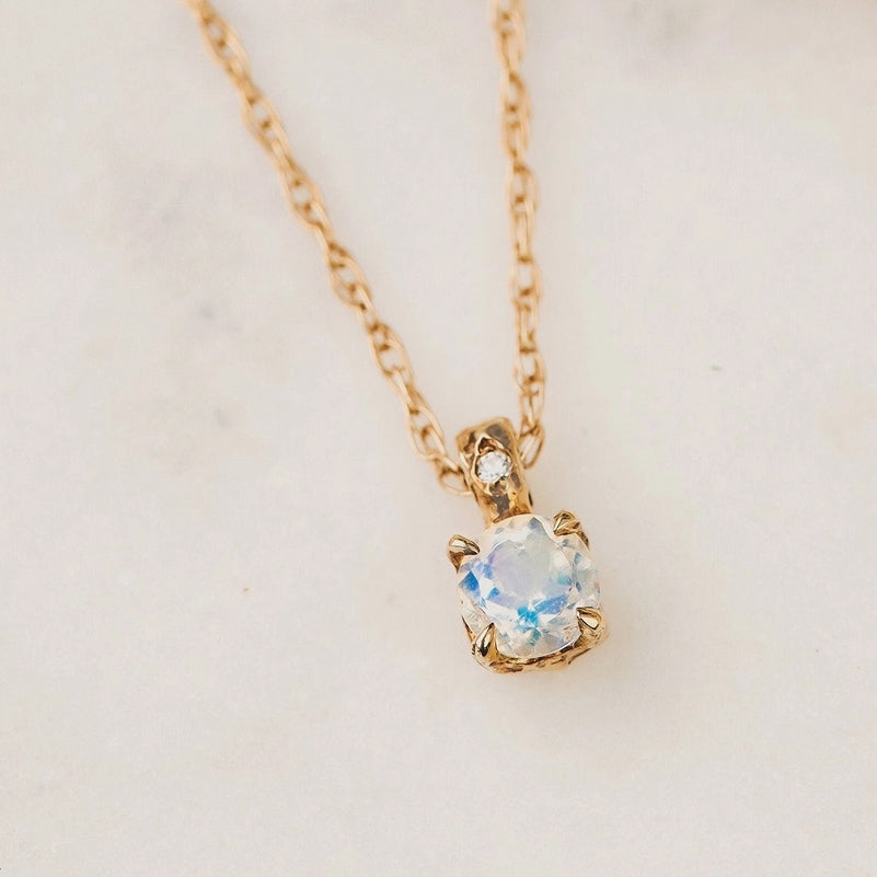 10k Gold + Moonstone Pendant Necklace with Diamond