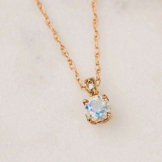 10k Gold + Moonstone Pendant Necklace with Diamond