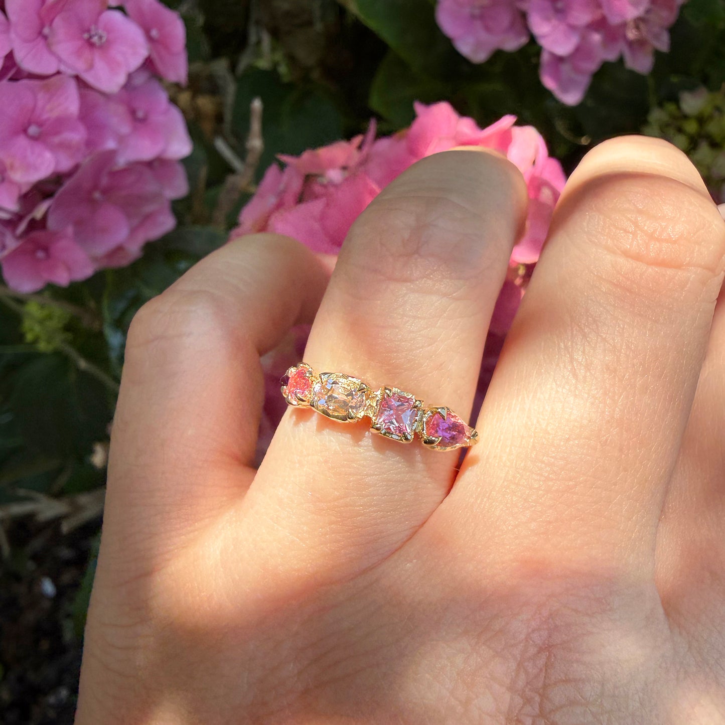 14k Gold ‘Pink Coral’ Multi-Gem Ring