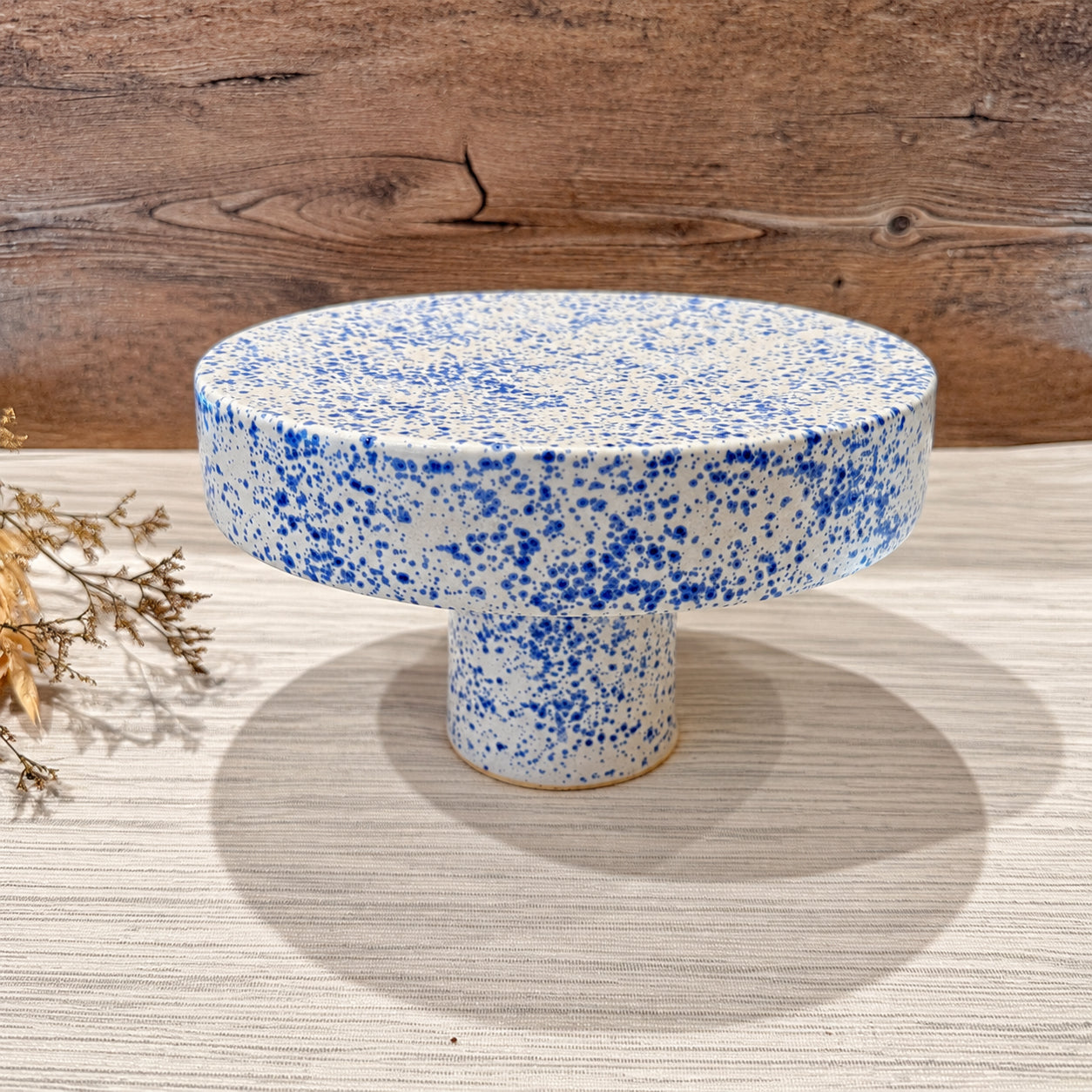 Cobalt Speckle Reversible Stoneware Cake Stand