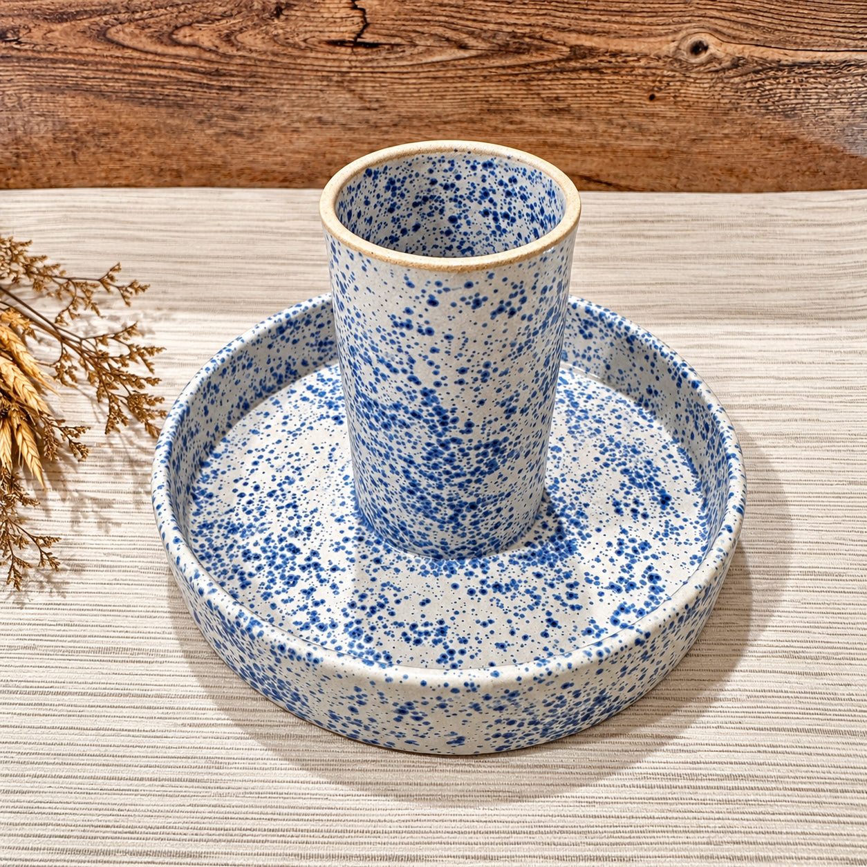 Cobalt Speckle Reversible Stoneware Cake Stand