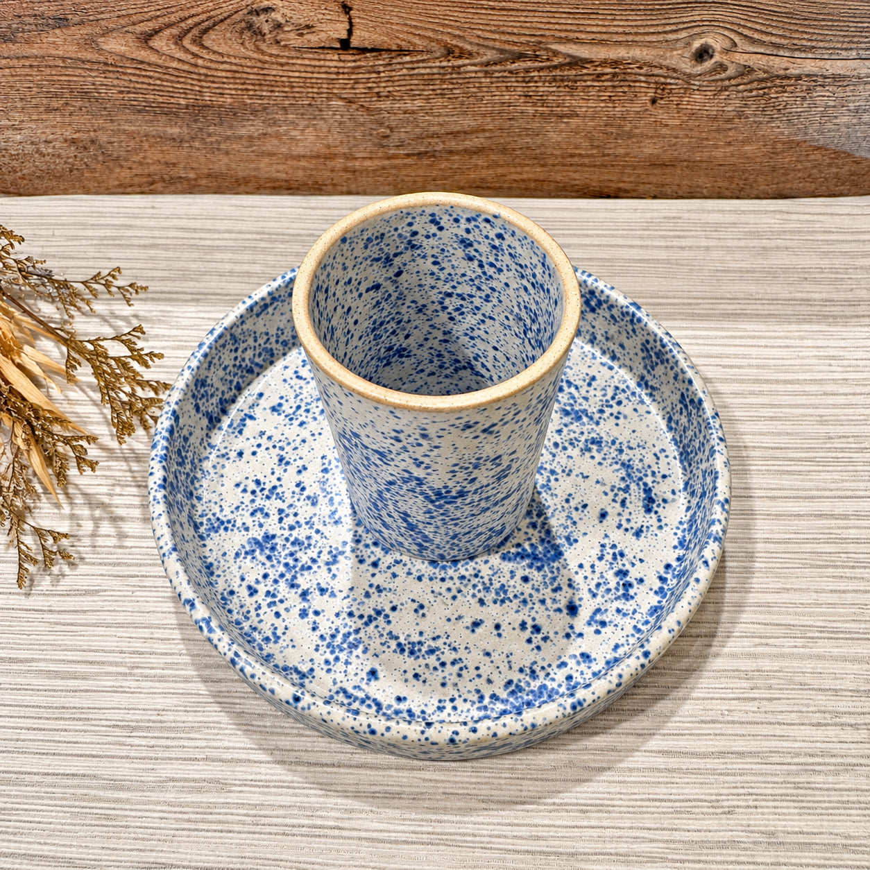 Cobalt Speckle Reversible Stoneware Cake Stand
