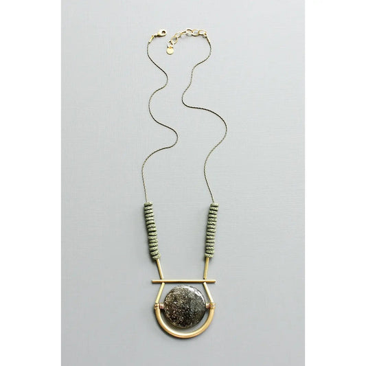 Black Specularite + Moss Green Geometric Long Necklace