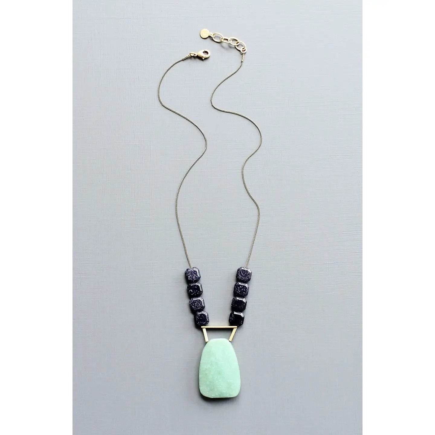 Blue Goldstone + Jade Pendant Necklace