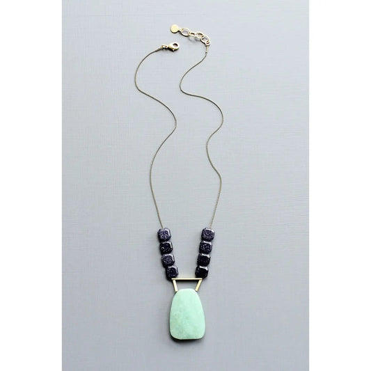 Blue Goldstone + Jade Pendant Necklace