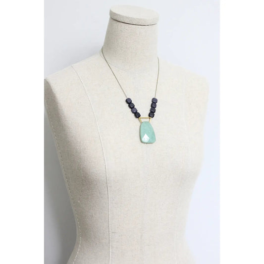 Blue Goldstone + Jade Pendant Necklace