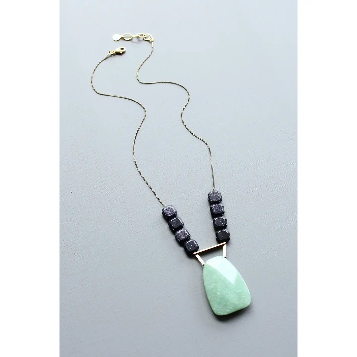 Blue Goldstone + Jade Pendant Necklace