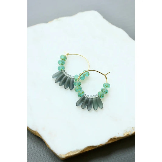 Blue Montana Matte Glass Fringe Mini Hoop Earrings
