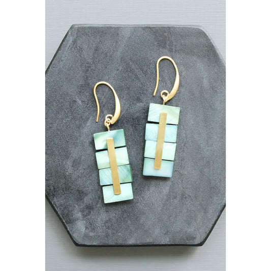 Green Shell Geometric Drop Earrings