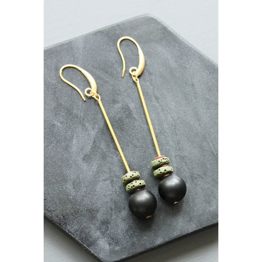 Black + Moss Green Geometric Drop Earrings