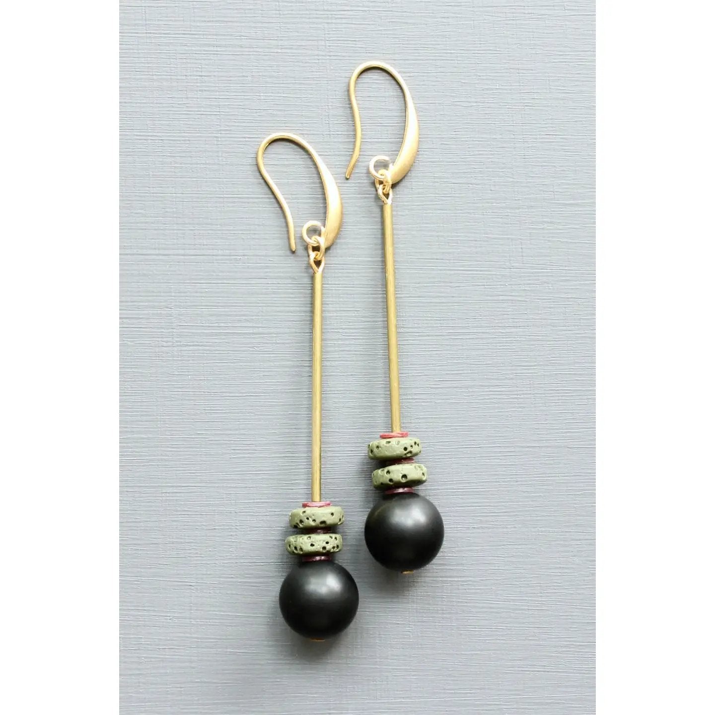 Black + Moss Green Geometric Drop Earrings