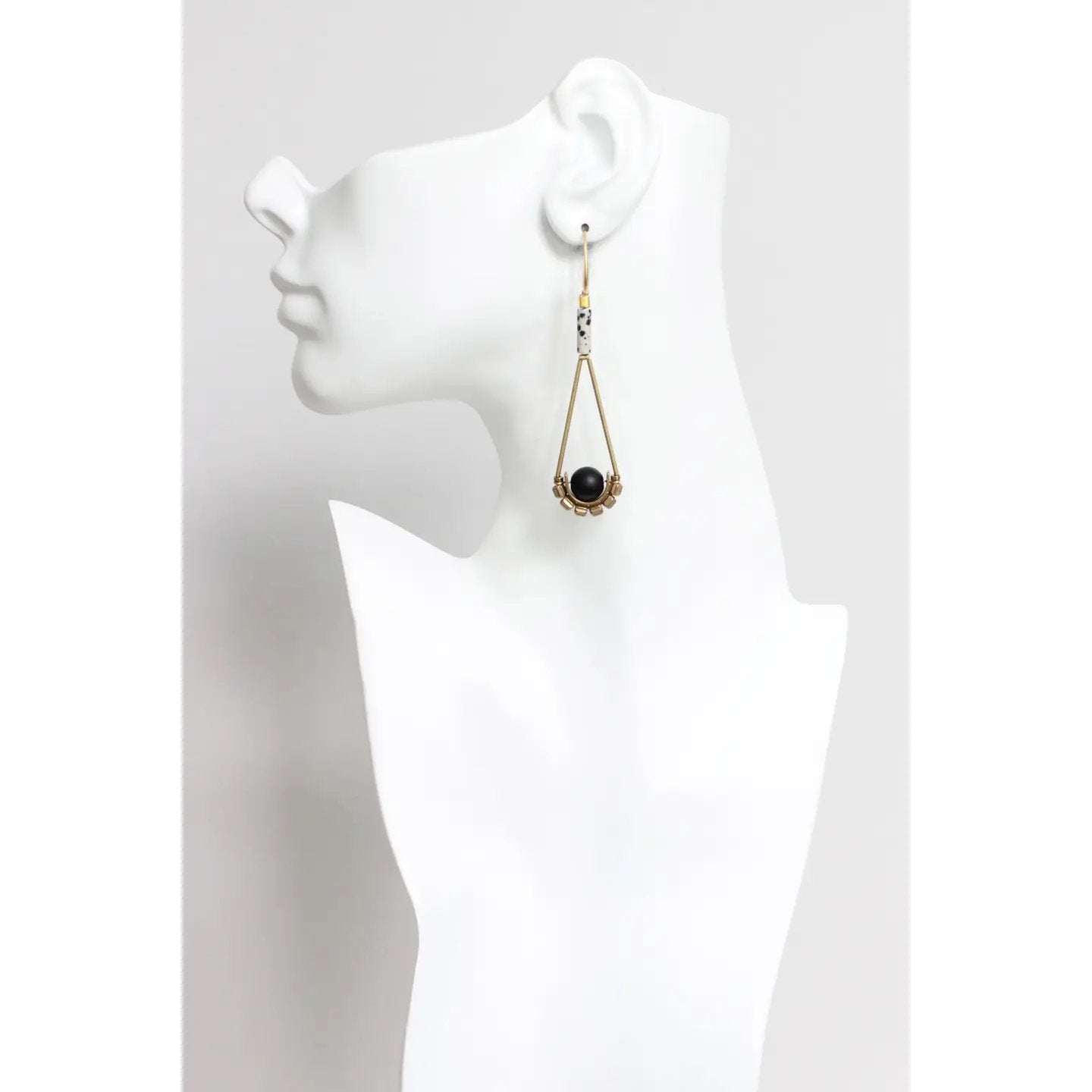 Dalmatian Jasper + Jet Glass Brass Geometric Earrings