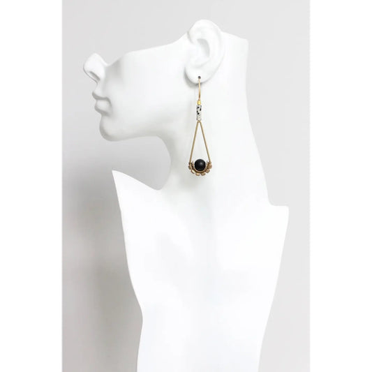 Dalmatian Jasper + Jet Glass Brass Geometric Earrings