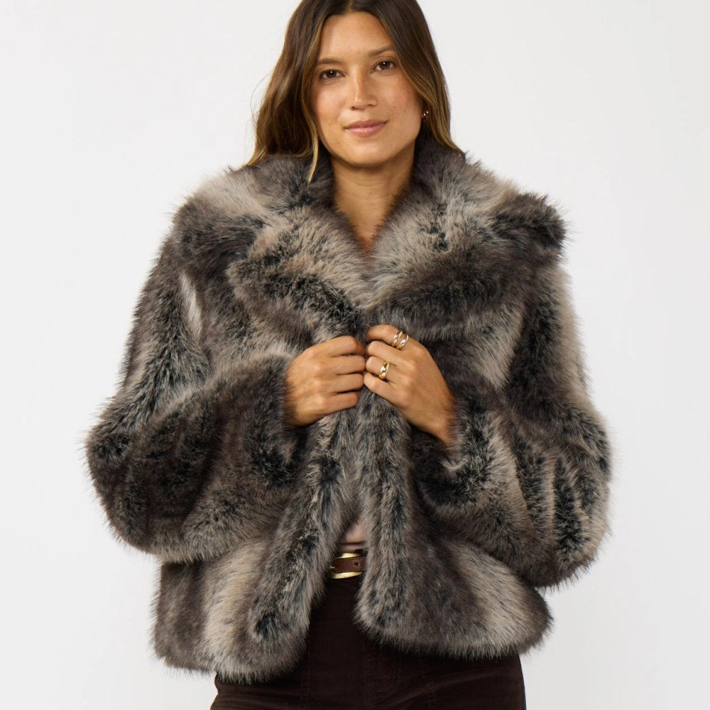 Ombré Faux Fur Jacket - Charcoal