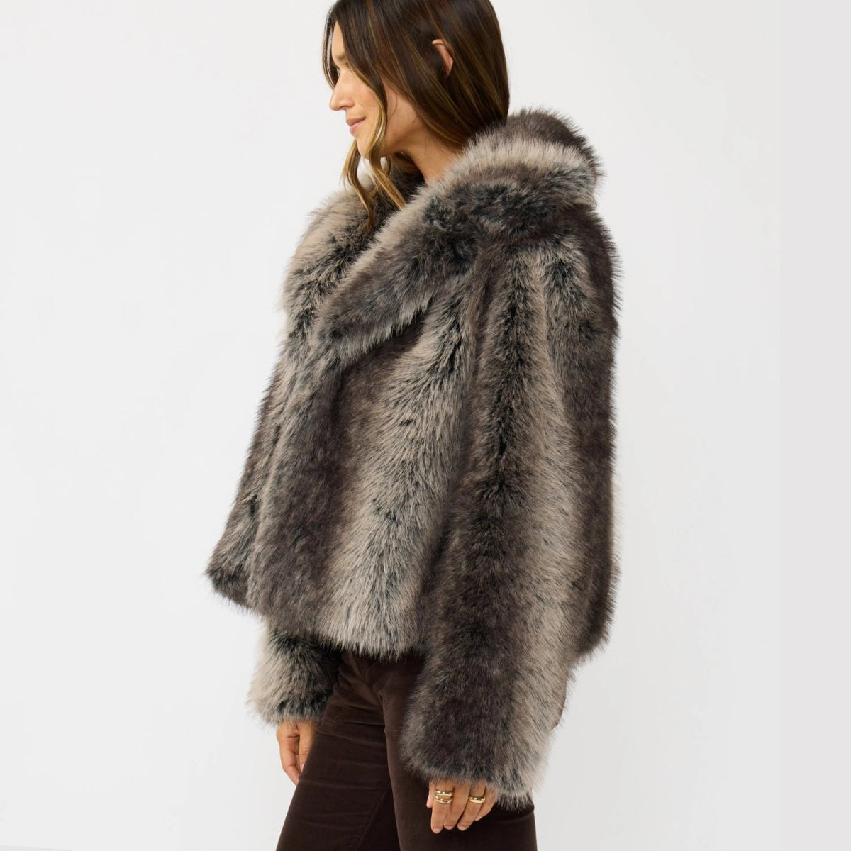 Ombré Faux Fur Jacket - Charcoal