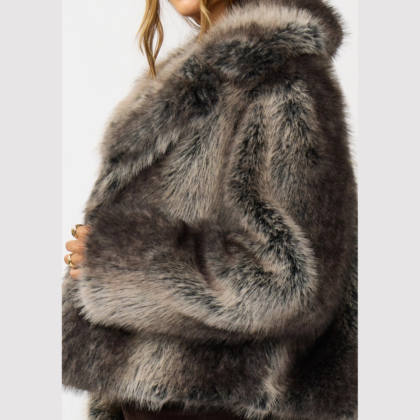 Ombré Faux Fur Jacket - Charcoal