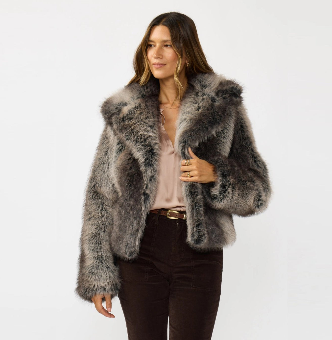 Ombré Faux Fur Jacket - Charcoal