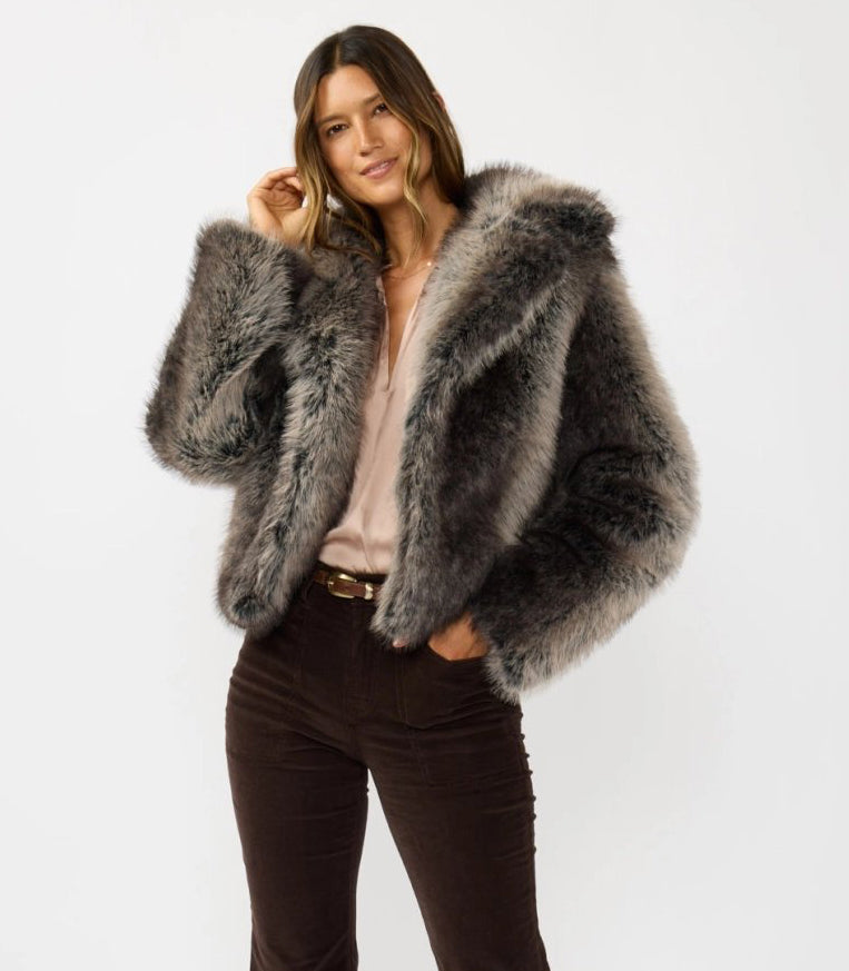 Ombré Faux Fur Jacket - Charcoal