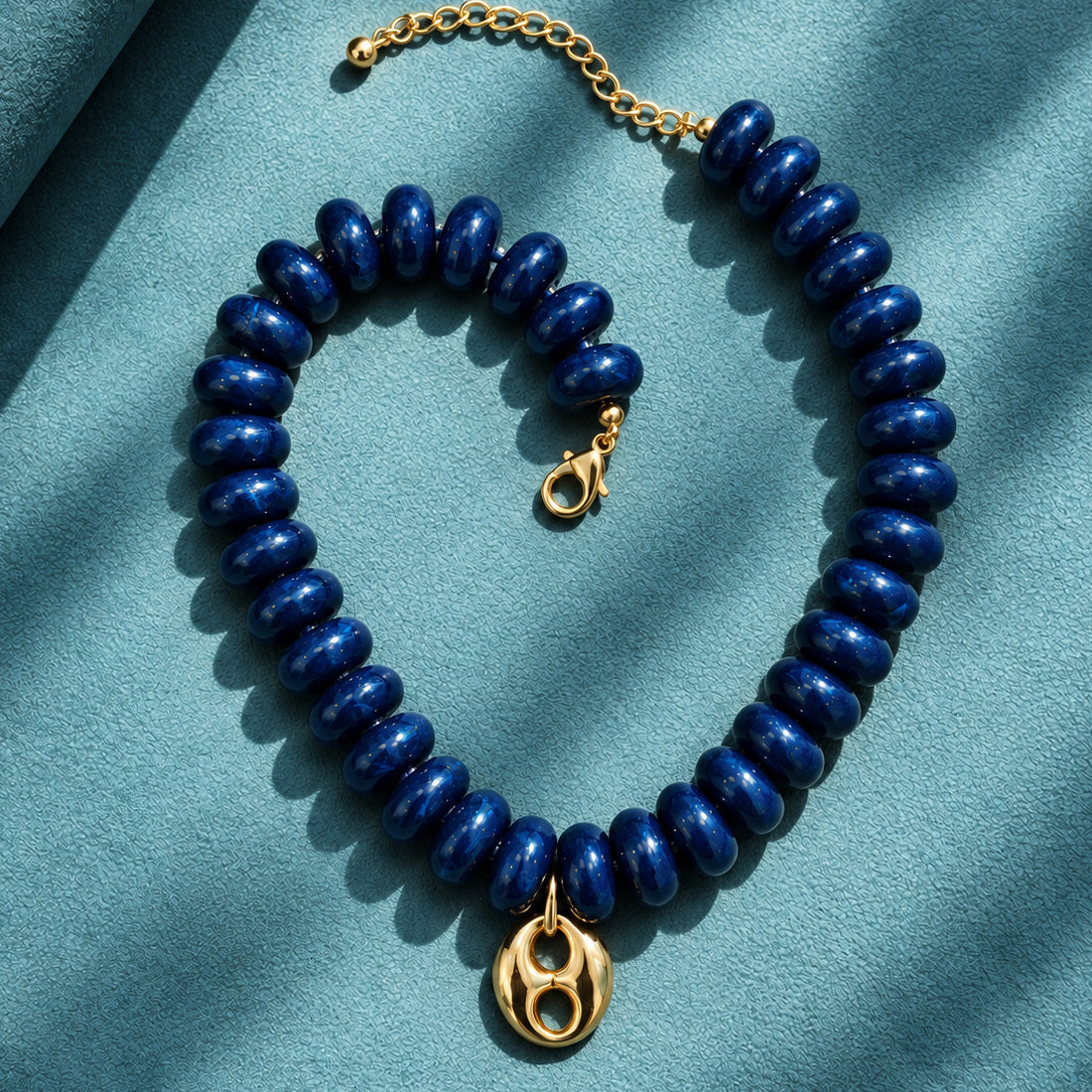 Navy Rondelle + Horsebit Pendant Necklace
