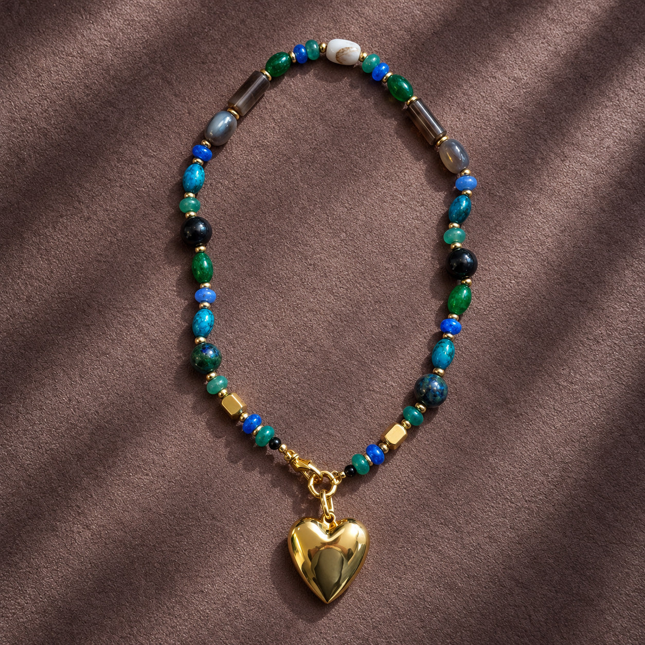 Multicolor Beaded Heart Pendant Necklace