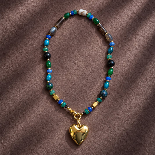 Multicolor Beaded Heart Pendant Necklace