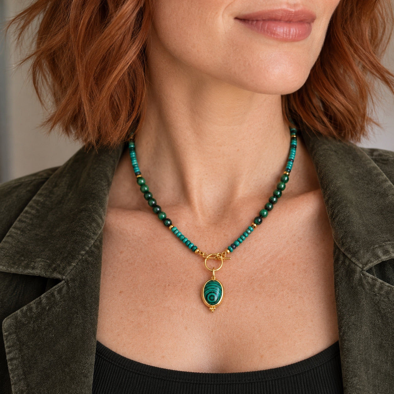 Malachite Cage Pendant Necklace