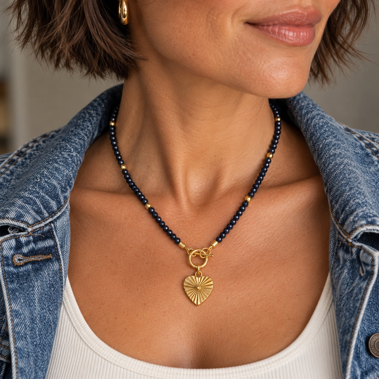 Black Spinel + Radiant Heart Pendant Necklace