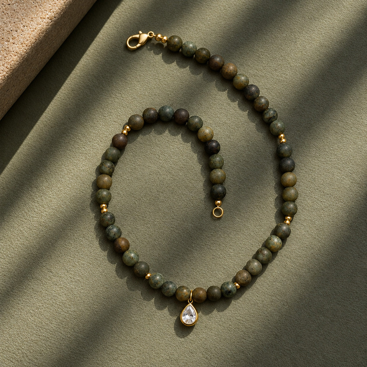 Moss Labradorite + Pear CZ Pendant Necklace