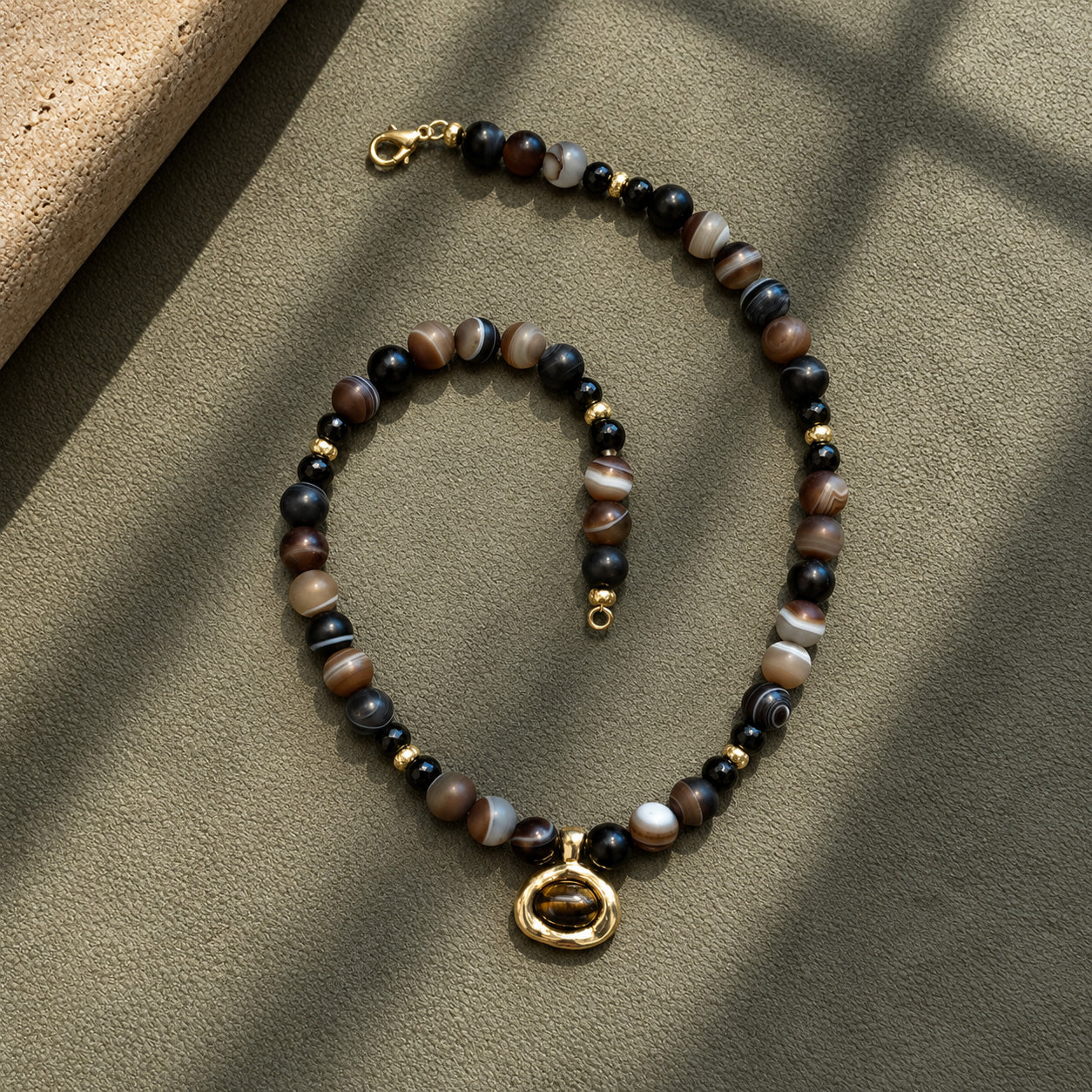 Agate + Tiger’s Eye Pendant Necklace