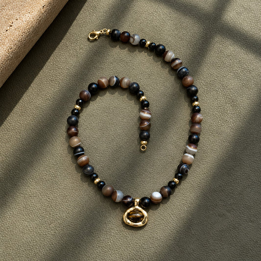 Agate + Tiger’s Eye Pendant Necklace
