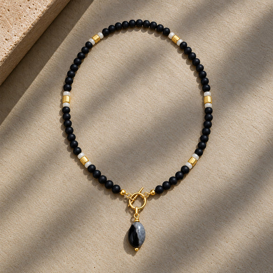 Onyx + Gold Pendant Necklace
