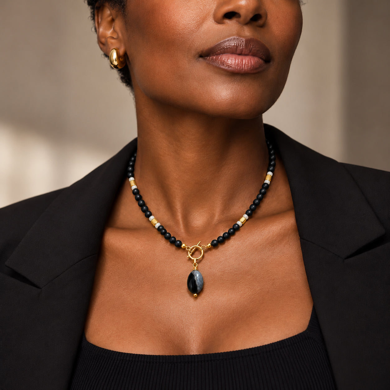 Onyx + Gold Pendant Necklace