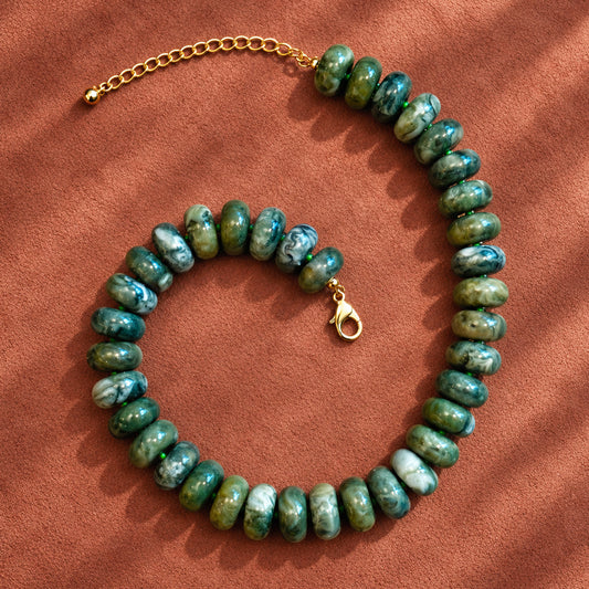 Moss Green Agate Rondelle Necklace
