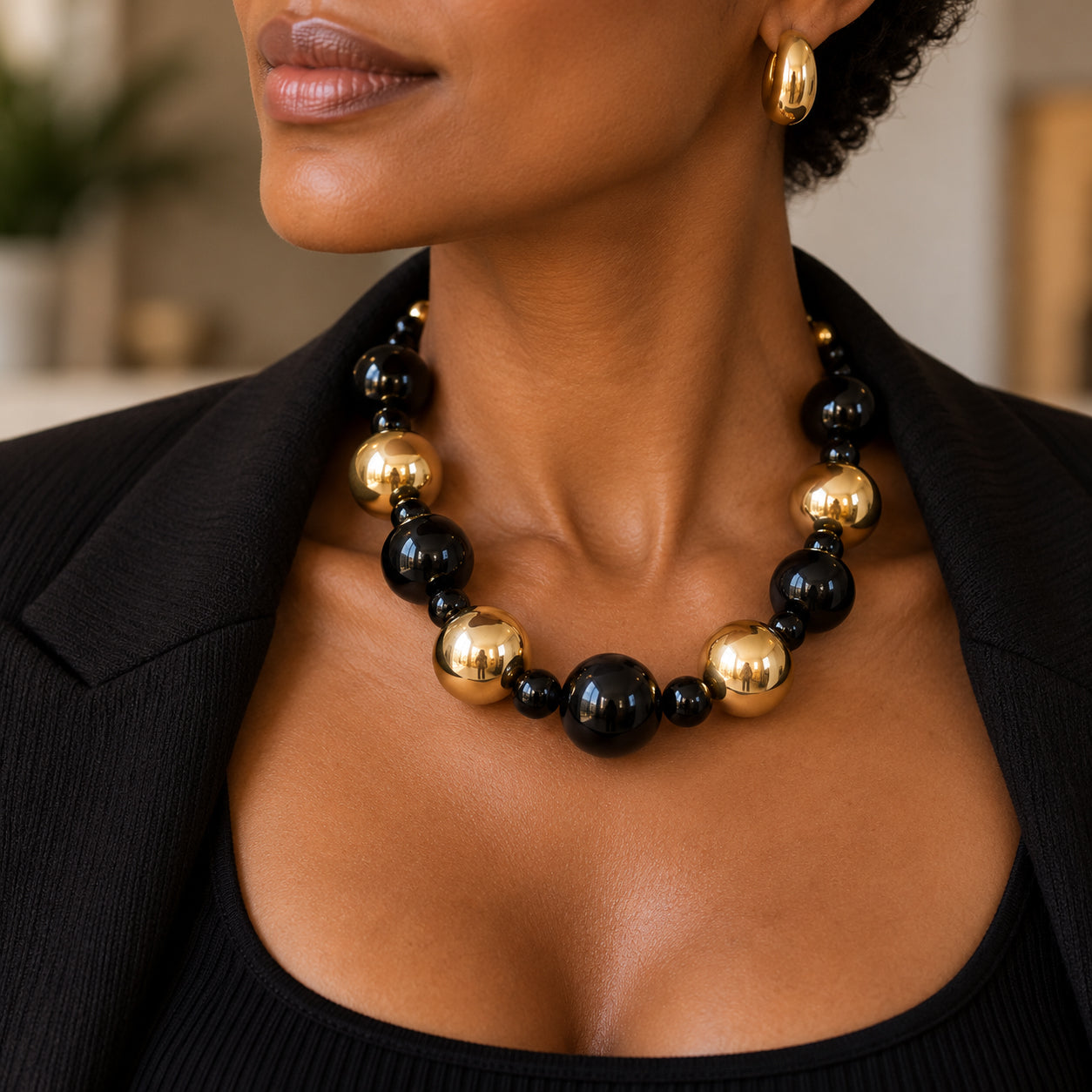 Black + Gold Gumball Statement Necklace