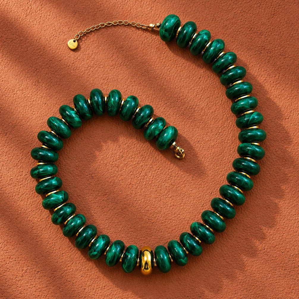 Green Rondelle + Gold Statement Necklace