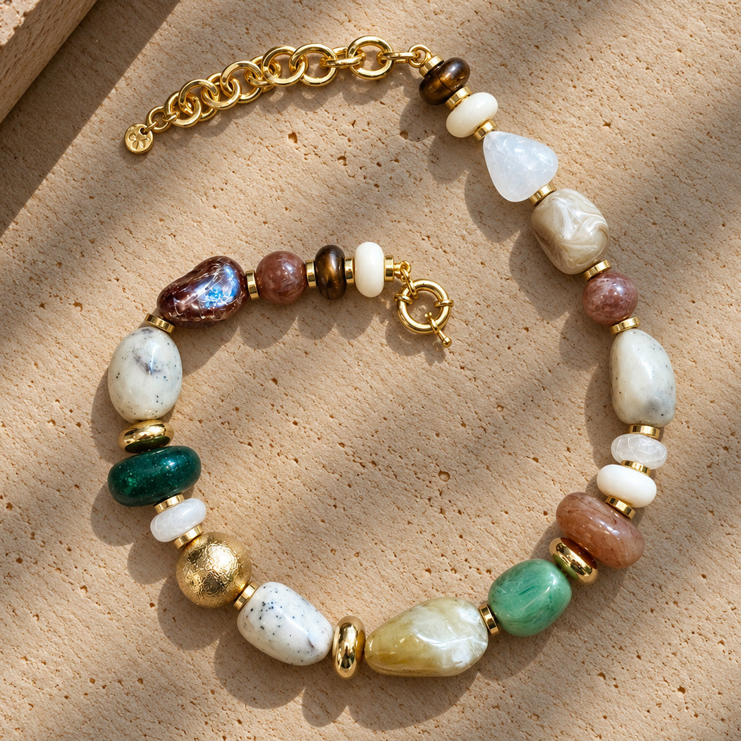 Sand + Green Organic Bead Necklace