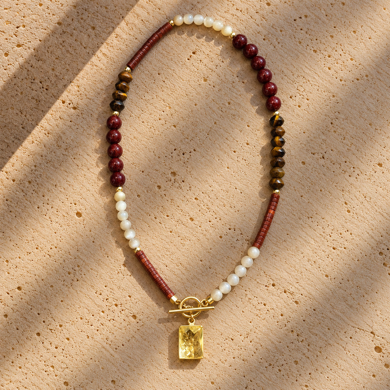 Moonstone + Tiger’s Eye Crystal Pendant Necklace