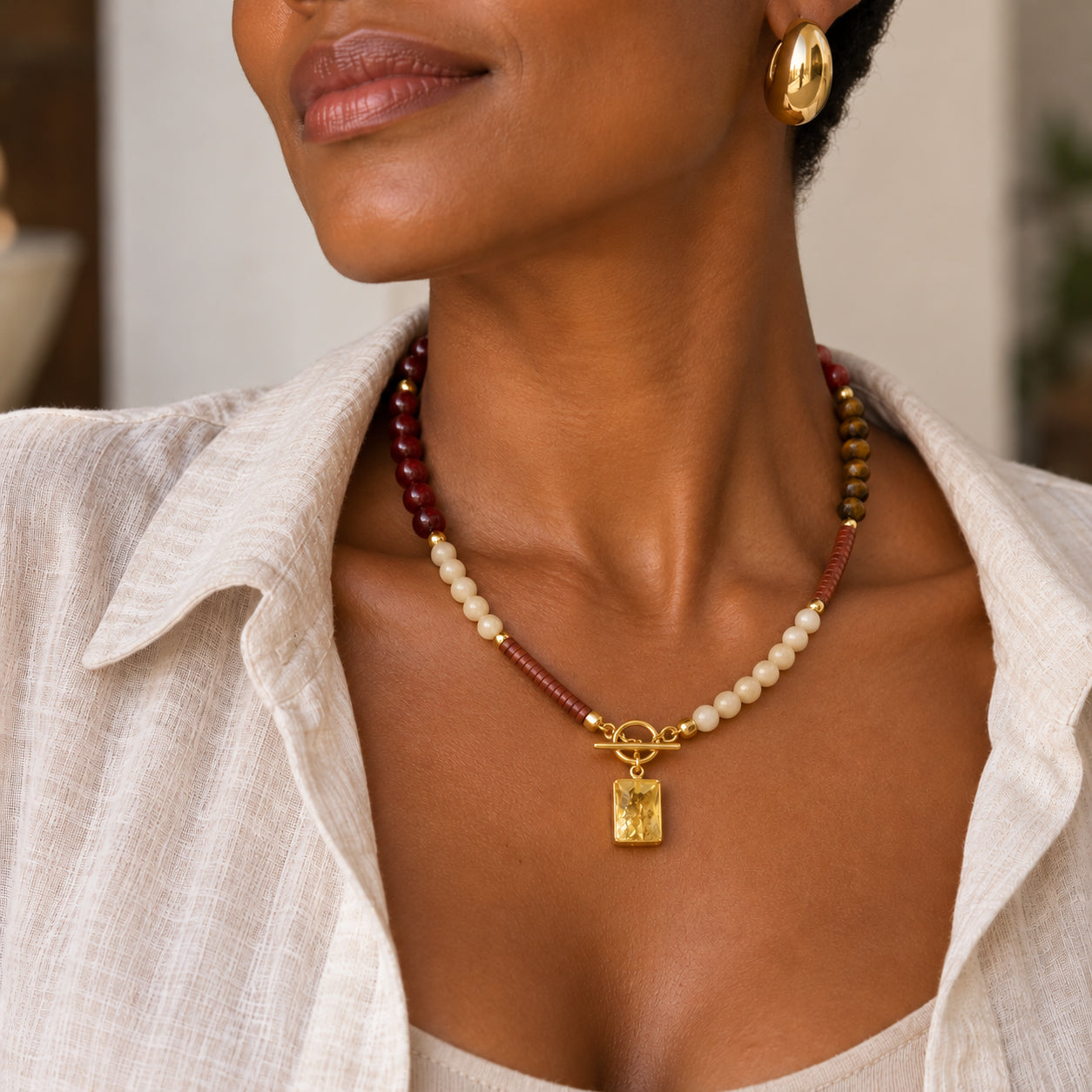Moonstone + Tiger’s Eye Crystal Pendant Necklace