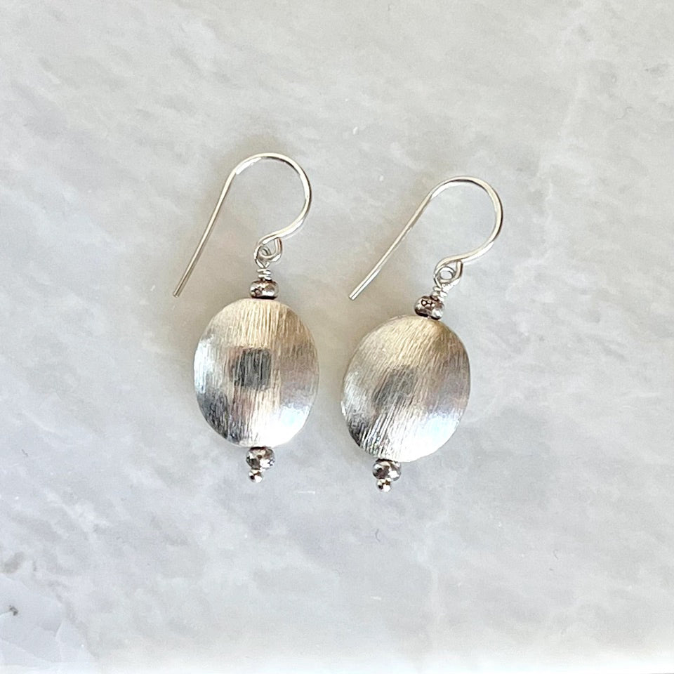 Sterling Silver Brushed Oval Bead Drop Earrings