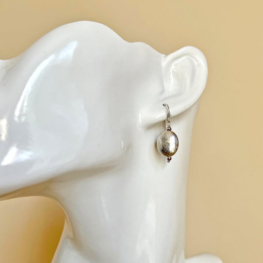 Sterling Silver Brushed Oval Bead Drop Earrings