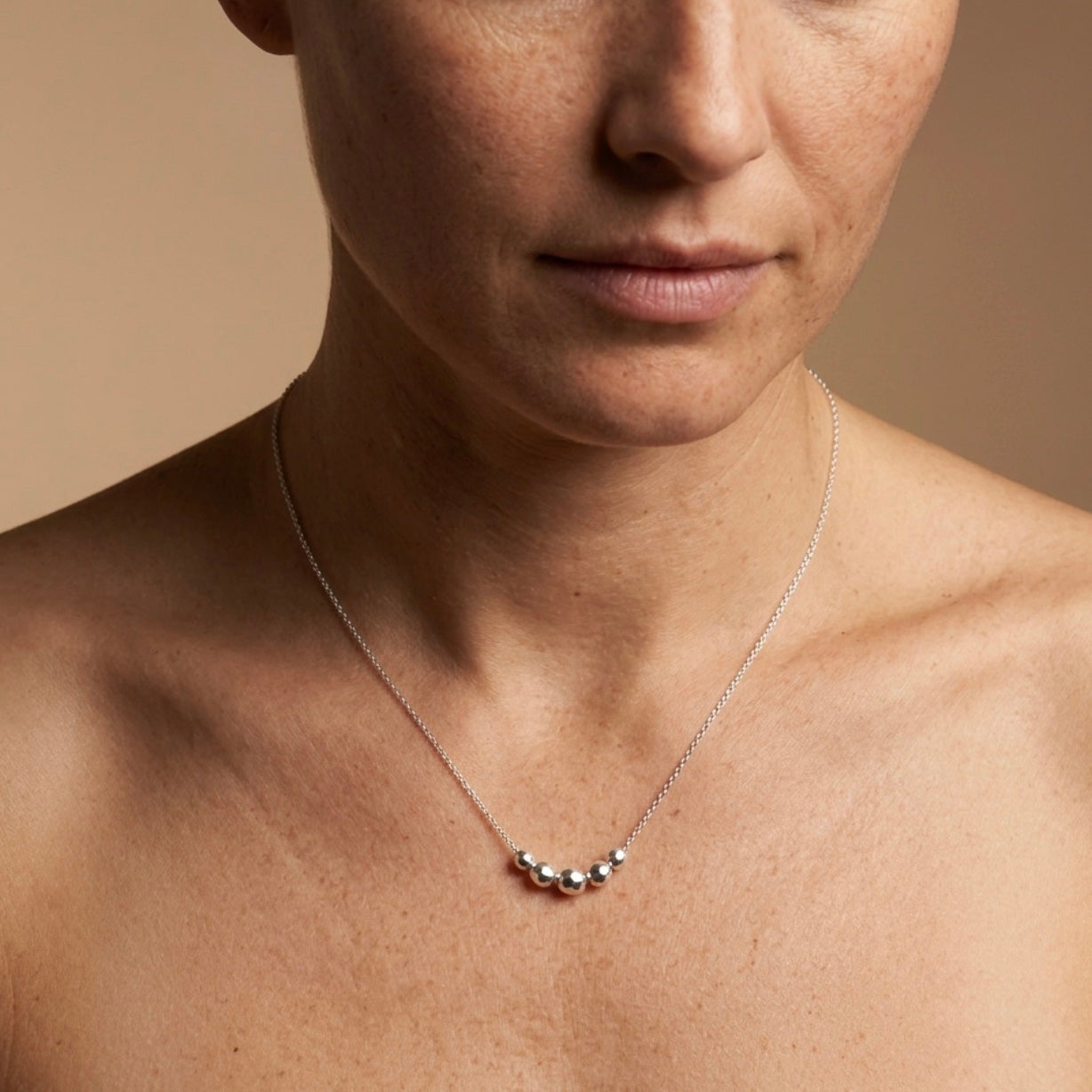 Sterling Silver Disco Ball 5-Bead Necklace