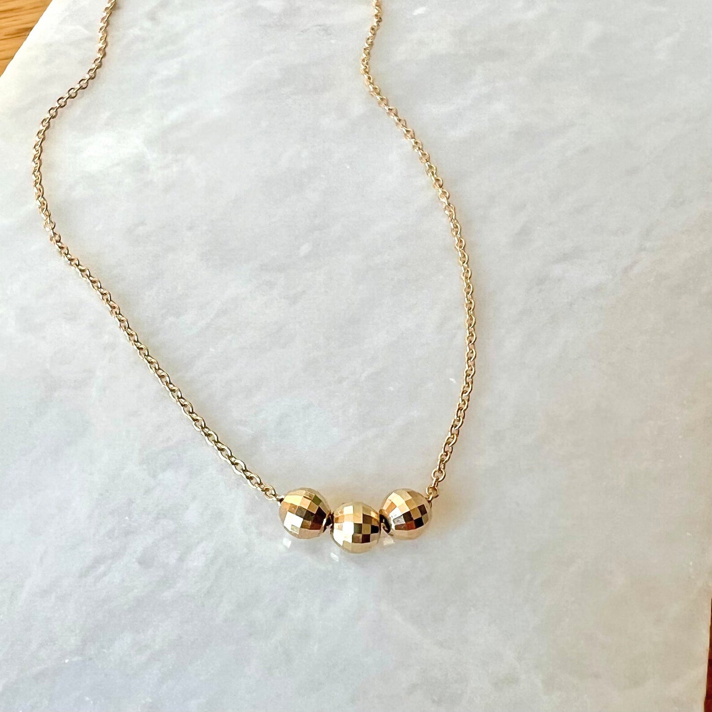 14k Gold Disco Ball 3-Bead Necklace