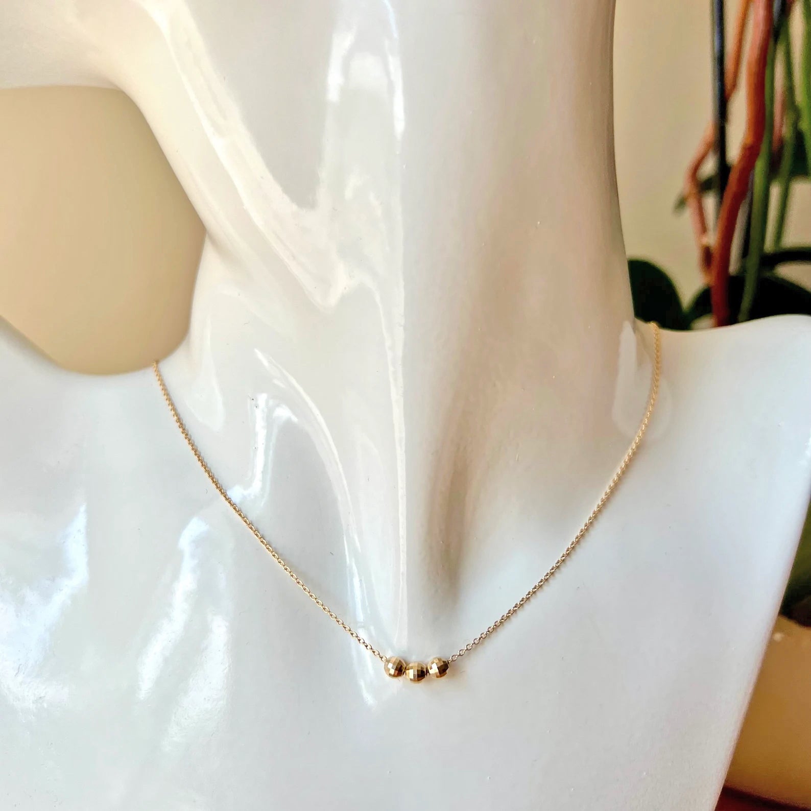 14k Gold Disco Ball 3-Bead Necklace